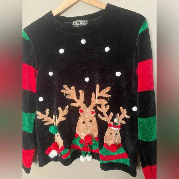 BEREK 2 vintage 90s soft chenille Christmas sweater Rudolph 3D jingles EUC sz S - Picture 3 of 16